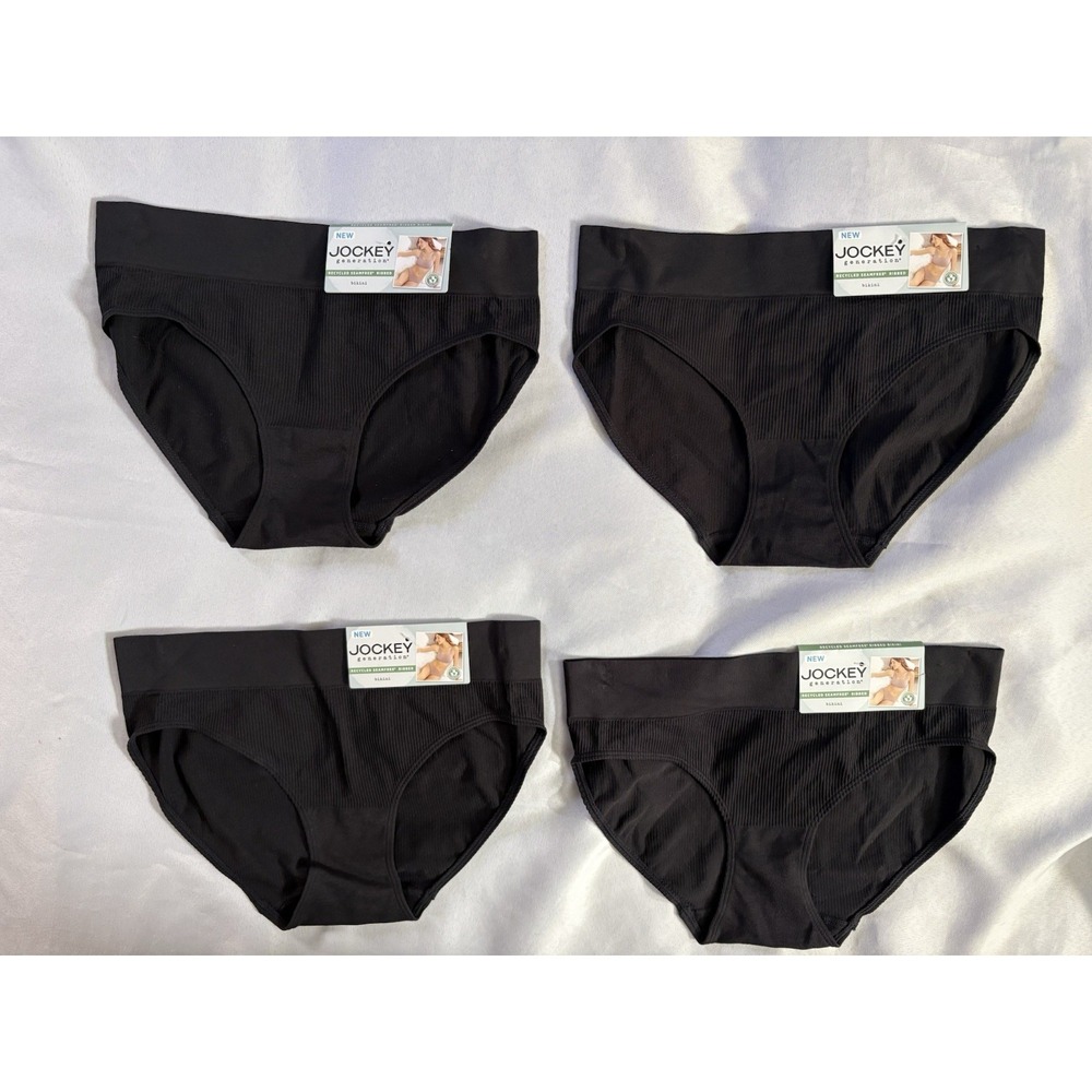 NEW Jockey Black Generation Seamfree Ribbed Bikini Panty Women's Large 4 Pair
